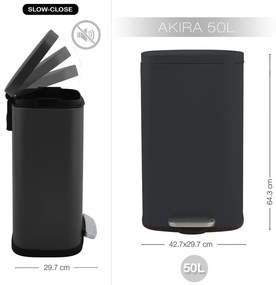 Matt fekete acél pedálos szemetes 50 l Akira – Spirella