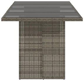 szürke polyrattan üveglapos kerti asztal 190 x 80 x 75 cm