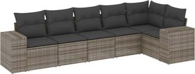 vidaXL 6 részes szürke polyrattan kerti ülőgarnitúra párnákkal