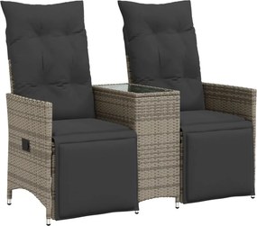 vidaXL 2 személyes szürke polyrattan dönthető kerti kanapé asztallal