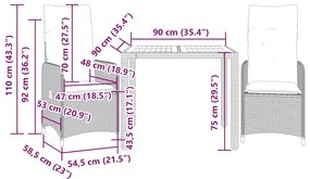 vidaXL 3 részes szürke polyrattan kerti bisztrógarnitúra párnákkal