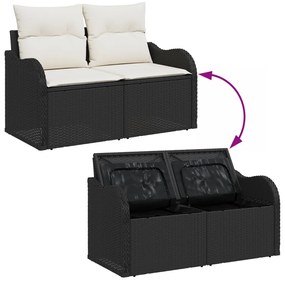 5 Darabos Kerti Kanapé Szett Párnákkal Barna Poly Rattan, 2 Személyes Kerti Kanapé Tárolóval és Párnákkal Fekete Poly Rattan
