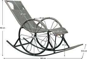 Hintaszék, rattan/fém, szürke, ROKIN