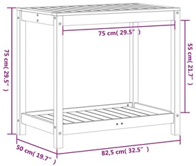 tömör fenyőfa ültetőasztal polccal 82,5x50x75 cm