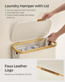 Keskeny szennyeskosár fedéllel, 65 L, krémfehér