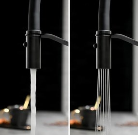 Konyhai csaptelep ELITE EDITION KW1202 lehajtható kifolyóval és kihúzható zuhanyfejjel, több színváltozatban — Gunmetal szürke