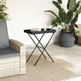 fekete összecsukható polyrattan tálcaasztal 65 x 40 x 75 cm