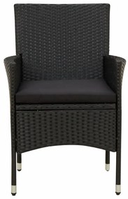 vidaXL 5 részes fekete polyrattan kültéri étkezőszett párnákkal