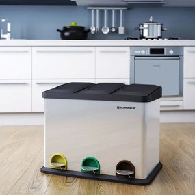 Szelektív szemeteskuka 3x15L, ezüst