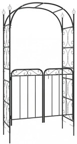 fekete acél kerti boltív kapuval 108 x 45 x 235 cm