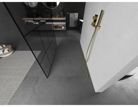 Mexen Kioto, Walk-In zuhany paraván 140 x 200 cm, 8 mm üveg fekete mintás, arany matt profil, 800-140-002-55-77