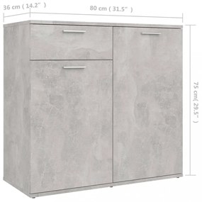 betonszürke szerelt fa tálalószekrény 80 x 36 x 75 cm