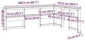Könyvespolc fejtámla L-alakú fehér 135 cm tömörfa fenyőfa