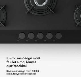 Klarstein Velaire gáztűzhely, 5 égős elektromos gyújtással, Földgázzal és LPG-vel kompatibilis, 10400 W, 90 cm