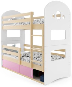 Emeletes ágy 80 x 190 cm Domur (fenyő + rózsaszín) (ágyrácsokkal és tárolóhellyel). Akció -29%. 1056538