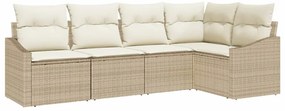 vidaXL Kerti Kanapé Szett párnával 5 pcs Beige és Fehér polirattan