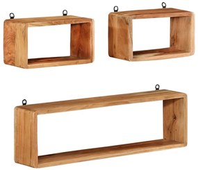 3 részes tömör akácfa fali kockapolcszett
