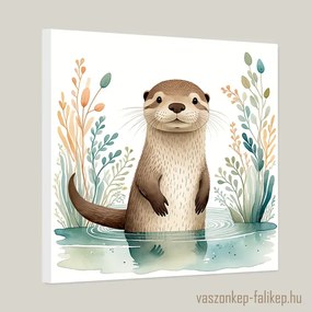 Vidám kis vidra a vízben illusztráció akvarell – gyermekszobai prémium falikép 40x40cm