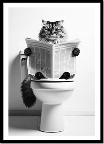 Kép Poszter Keretben Fürdőszoba Wc Macska A Wc-n újság P2623_A4