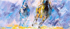 Futó lovak képe, olajfestmény (120x50 cm)