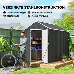 Outsunny kerti fészer, fém szerszámoskamra, dupla ajtó, ablak, szürke-fehér