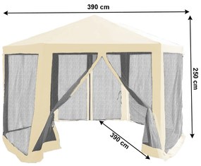 Kerti pavilon sátor, 3,9x2,5x3,9m, bézs/fekete, RINGE TYP 2+6 oldal
