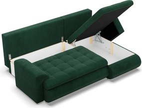 Tokio sarokkanapé, 2 ágyneműtartóval, kordbársony, jobboldali, zöld