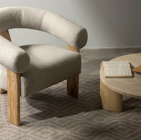 Bézs design fotel KOKEI, tölgy