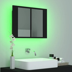 fekete akril LED-es fürdőszobaszekrény tükörrel 60x12x45 cm