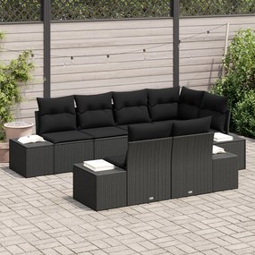 7 Darabos Kert Sofa Készlet Párnákkal Fekete Polirattan
