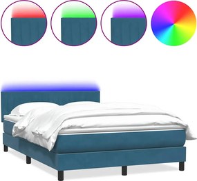 vidaXL sötétkék bársony rugós és LED-es ágy matraccal 140x210 cm