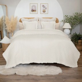 Dekoratív steppelt ágytakaró fodros Celia krém 220 x 240 [cm]