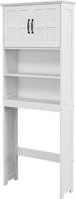 kleankin Wc fölötti szekrény mosógéphez, 2 ajtóval, nyitott polcokkal és állítható polccal, fürdőszobaszekrény 66x23x178 cm Fehér | Aosom