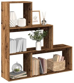 3 szintes antik fa színű fa elválasztó könyvespolc 123x29x123cm