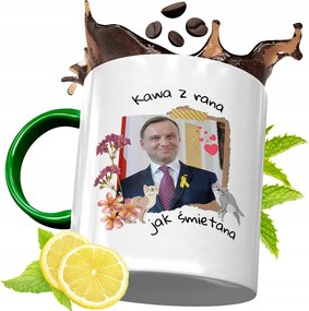 Zöld Bögre Andrzej Duda Elnök Ajándék Nyomtatott Fotóval