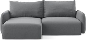 Szürke bársony kinyitható-tárolóhelyes sarokkanapé (bal oldali-heverő résszel) Kalena – Makamii