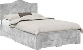 vidaXL Ágykeret fejtámlával fiókkal Beton Szürke 135 x 190 cm Faanyag