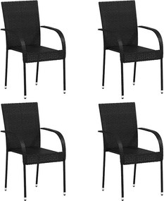 vidaXL 4 db fekete rakásolható polyrattan kültéri szék
