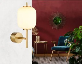 Globo 15217W Fali lámpa fém sárgaréz színű, fehér üveg, fényirány: felfelé, SzxM: 135x325mm, Mélység: 185mm, LED 7W 230V, 779lm forrás, 606lm kimenet, 3000K