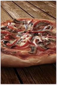 Poszterek 60x90 Pizza egy fából készült asztalon
