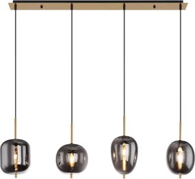 Globo 15345-4MM Függeszték fém matt réz alaplap, 4 különböző füstszínű búrával, fekete függesztőszárral. HxSzxM:1100x185x1200mm, fényforrás nélkül szállítva 4x E14 40W 230V