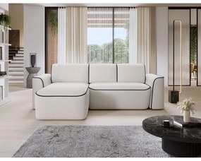 Kék-krémszínű buklé sarokkanapé (bal oldali-heverő résszel) Ume – ELTAP