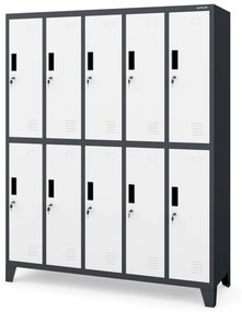 10 rekeszes öltözőszekrény lábakon BARTEK, 1360 x 1720 x 450 mm, antracit-fehér