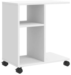 fehér szerelt fa kisasztal kerékkel 50 x 30 x 55 cm