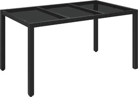 vidaXL fekete polyrattan üveglapos kerti asztal 150 x 90 x 75 cm
