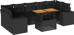 vidaXL 8 részes fekete polyrattan kerti ülőgarnitúra párnákkal