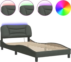 vidaXL sötétszürke szövet ágykeret LED-ekkel matrac nélkül Hvar 100x200 cm