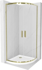 Mexen Rio, szögletes zuhany tolóajtóval 80 (ajtó) x 80 (ajtó) x 190 cm, 5mm átlátszó üveg, arany profil + fehér SLIM zuhanytálca, 863-080-080-50-00-4…