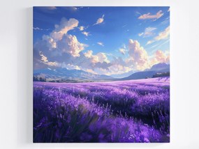 Vászonkép Canvas Tájkép Hegyek Dombok Mezők Levendula Felhők 80x80