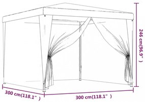 kék HDPE rendezvénysátor 4 hálós oldalfallal 3x3 m